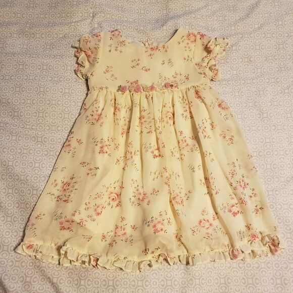 GOOD LAD YELLOW FLORAL PRINT CHIFFON EASTER DRESS SIZE 18 MONTHS - Picture 1 of 7